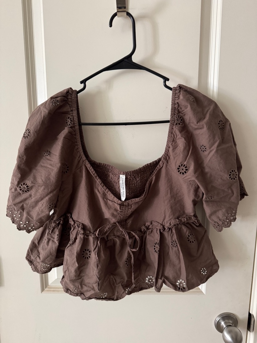 American Eagle Outfitters Brown Eyelet Peplum Blouse